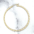 14K Yellow Gold 45mm Round Diamond Cut Hoop Earrings, 2mm Thick, Textured Hoops, Sparkle Earrings