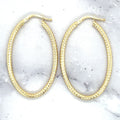 14K Yellow Gold 42mm Oval Diamond Cut Hoop Earrings, 2mm Thick, Sparkle Earrings, Oval Hoops, Textured Earrings