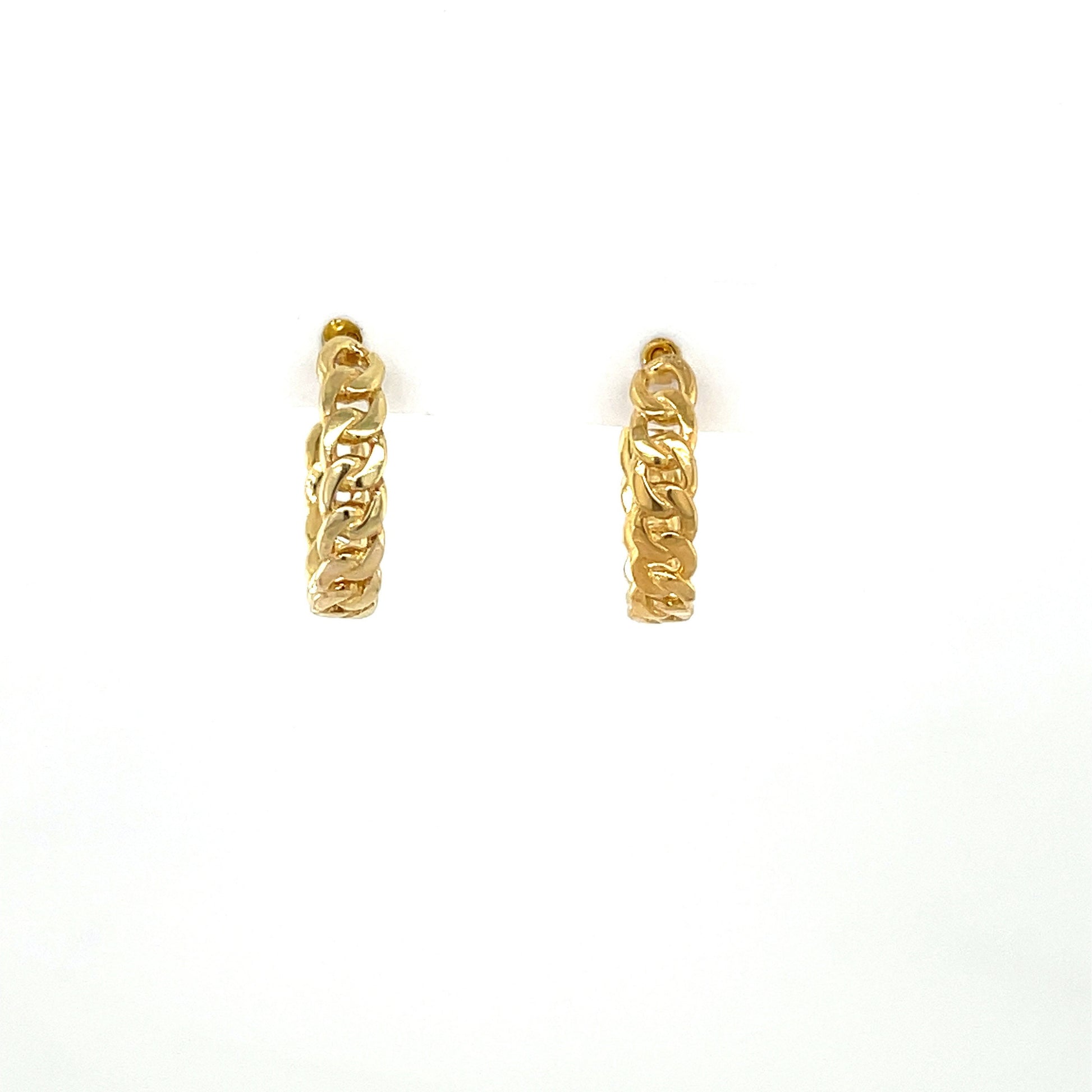 14K Yellow Gold 16mm Polished Curb Chain C Hoop with Push Back Clasp, 3.7mm Thick, C-Hoop Earrings, Real Gold Earrings