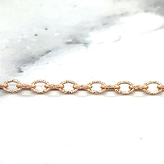 14K Rose Gold Textured Cable Chain, 2.5mm Wide, Oval Link Chain, Real Gold, Women Necklace