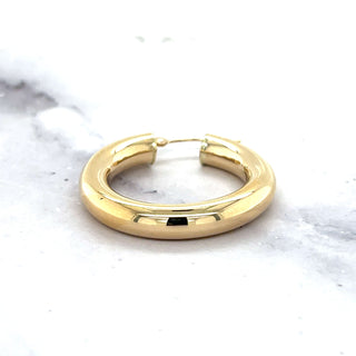 14K Yellow Gold 30mm 40mm Polished Hoop Earring with Hinged Closure, 5mm Thick, Tube Earrings, Thick Hoops, Real Gold Earrings