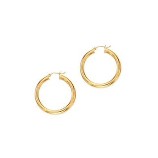 14K Yellow Gold 30mm 40mm Polished Hoop Earring with Hinged Closure, 5mm Thick, Tube Earrings, Thick Hoops, Real Gold Earrings