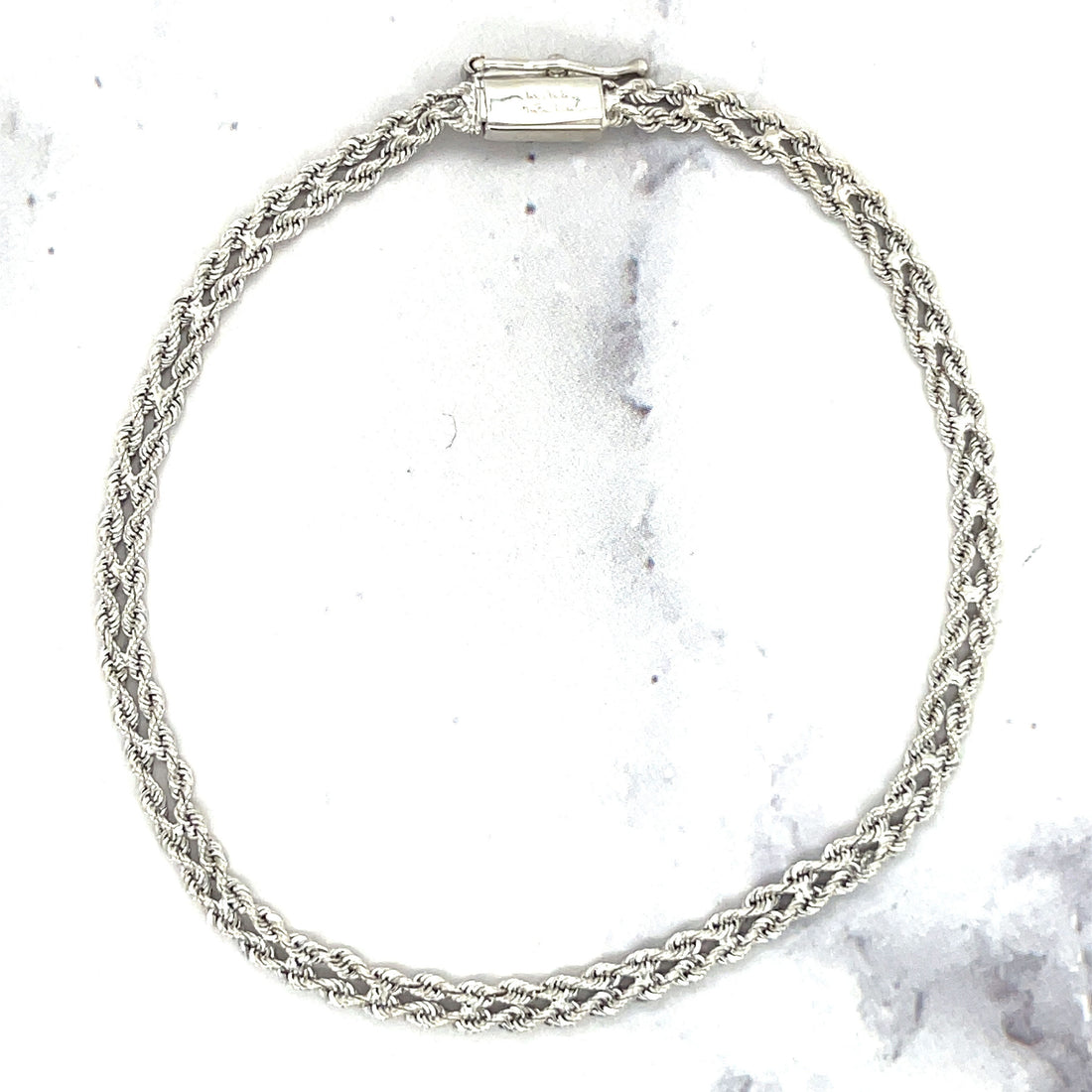 Solid 14K White Gold 7" 8" Two Row Rope Chain Bracelet with Box Lock, 3.4mm 4.8mm wide, Real Gold Bracelet, Solid Rope Bracelet, Unisex