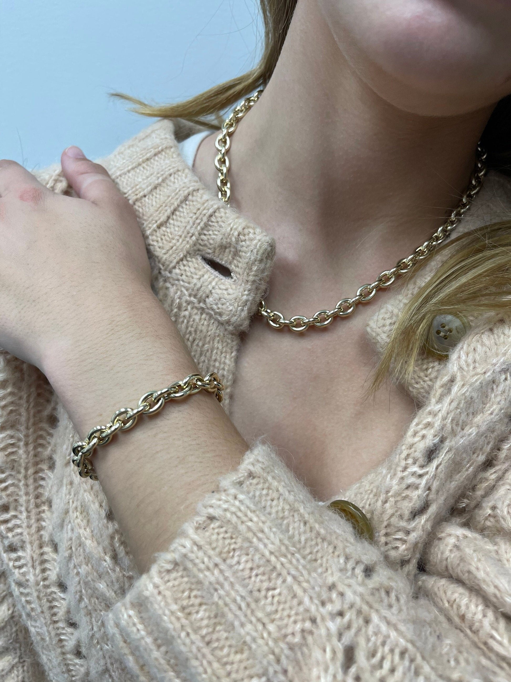 14K Yellow Gold 18" Oval Cable Link Chain, 8.5mm Wide, Rolo Necklace, Real Gold Necklace, Fashion Necklace, Women