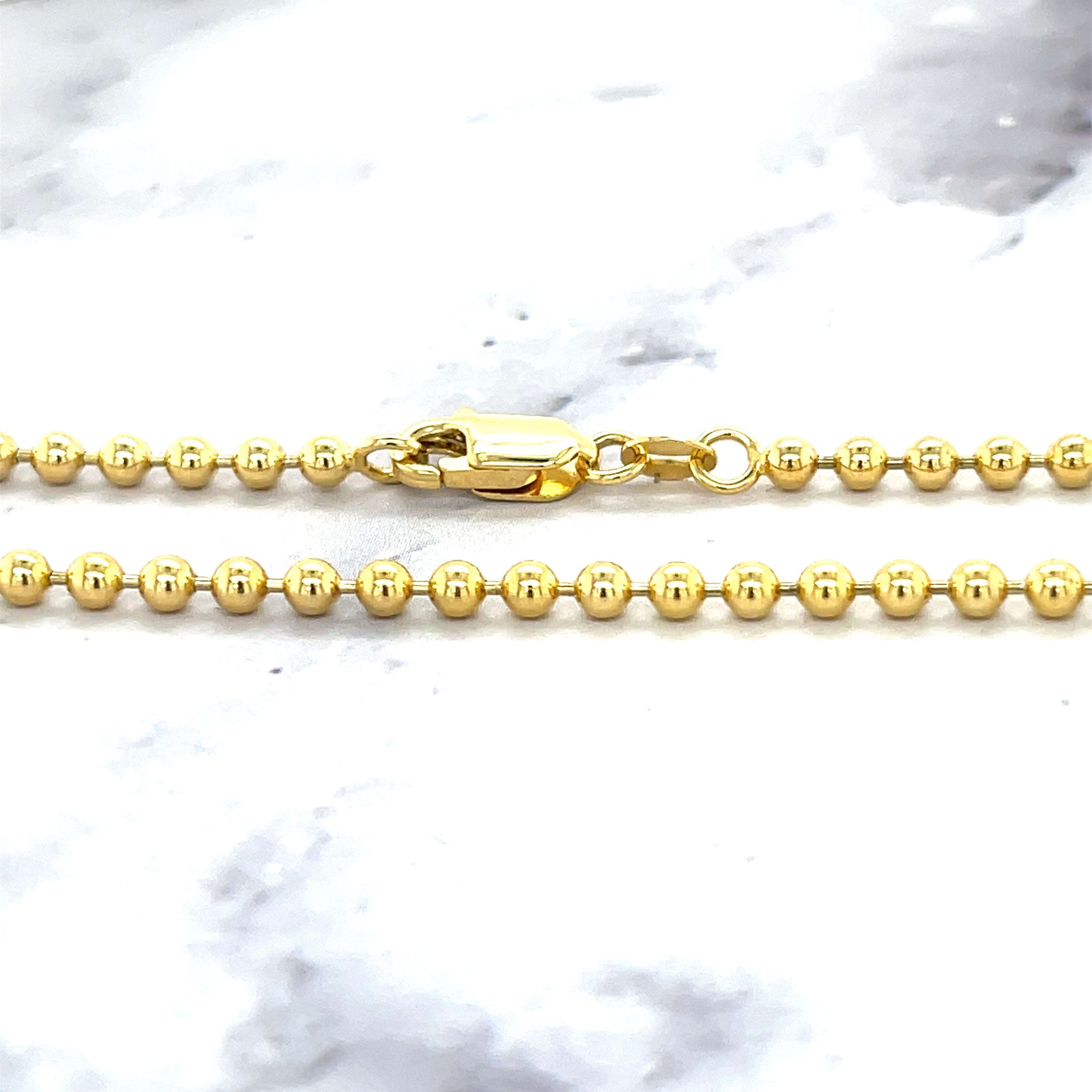 Solid 18K Yellow Gold Bead Chain with Lobster Lock, 2.5mm Wide, 18" 20" 24", Real Gold Necklace, Ball Chain, Women