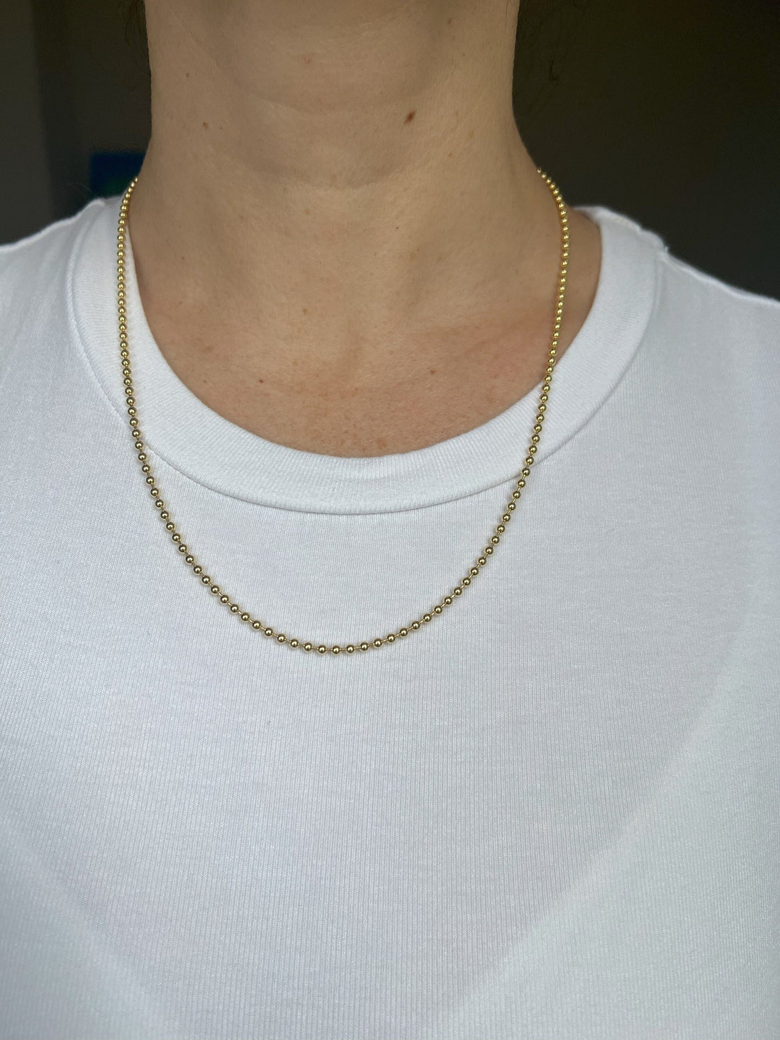 Solid 18K Yellow Gold Bead Chain with Lobster Lock, 2.5mm Wide, 18" 20" 24", Real Gold Necklace, Ball Chain, Women