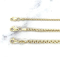 Solid 14K Gold Round Box Chain with Lobster Lock, 1.6mm 2.5mm 3.6mm Wide, 16