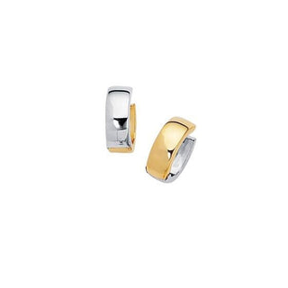 14K Two Tone Gold 15mm Reversible Huggie Earrings with Hinged Snap Back, 5mm Thick, Yelllow & White Gold Earrings, Huggie Earrings