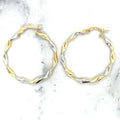 14K Two-Tone 25mm Round Twist Hoop Earrings, 2.5mm Thick, Yellow and White Gold Earrings, Twisted Hoops, Two Tone Earrings