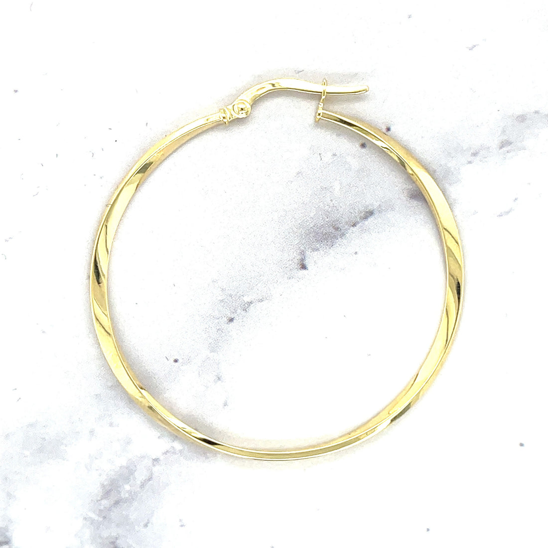 14K Yellow Gold 35mm Twisted Hoop Earrings with Hinged Closure, 1.5mm Thick, Real Gold Hoops