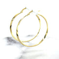 14K Yellow Gold 35mm Twisted Hoop Earrings with Hinged Closure, 1.5mm Thick, Real Gold Hoops