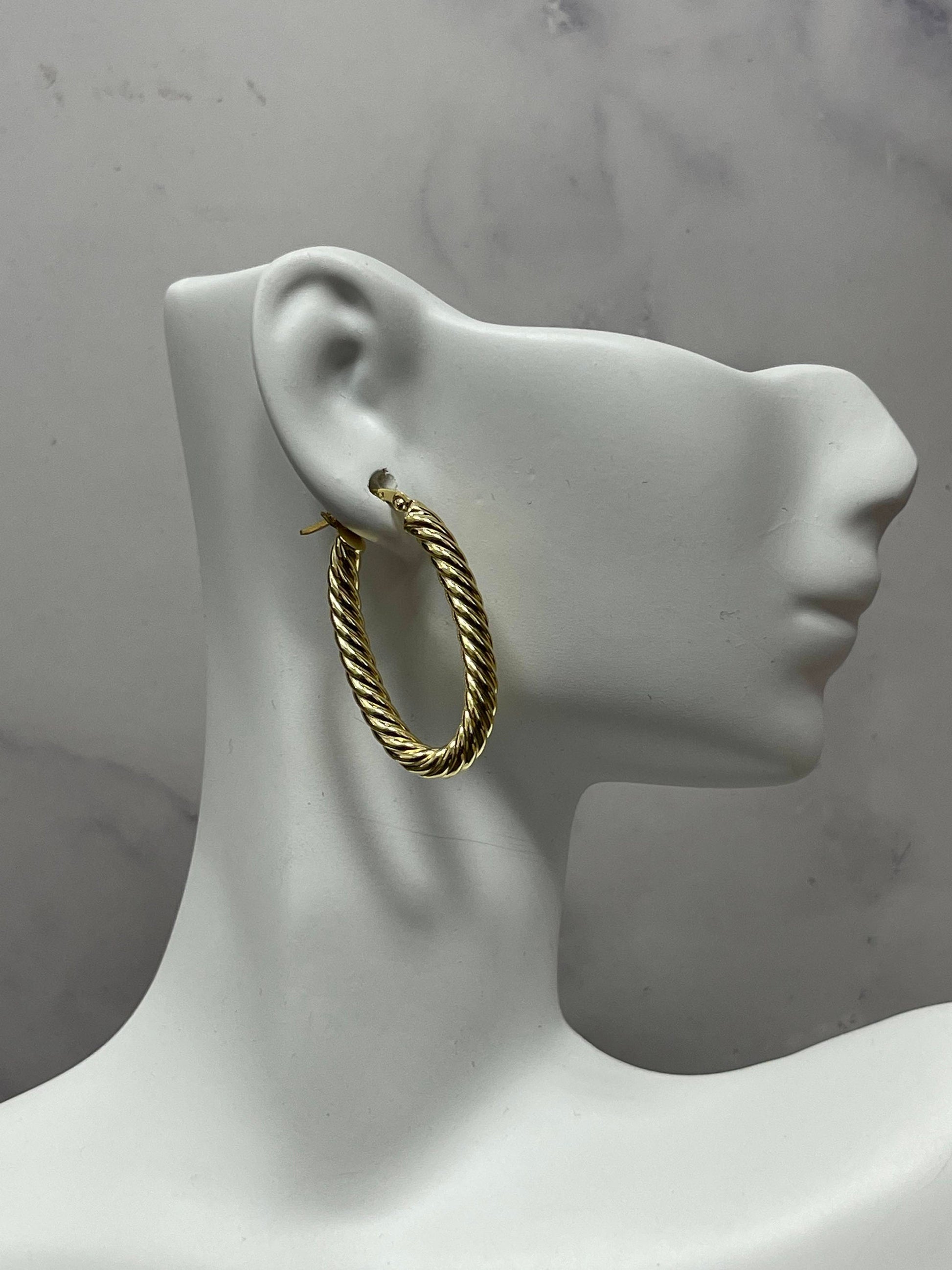 14K Yellow Gold Large Oval Twist Hoop Earrings, 3.7mm Thick, Twisted Hoops, Oval Earrings