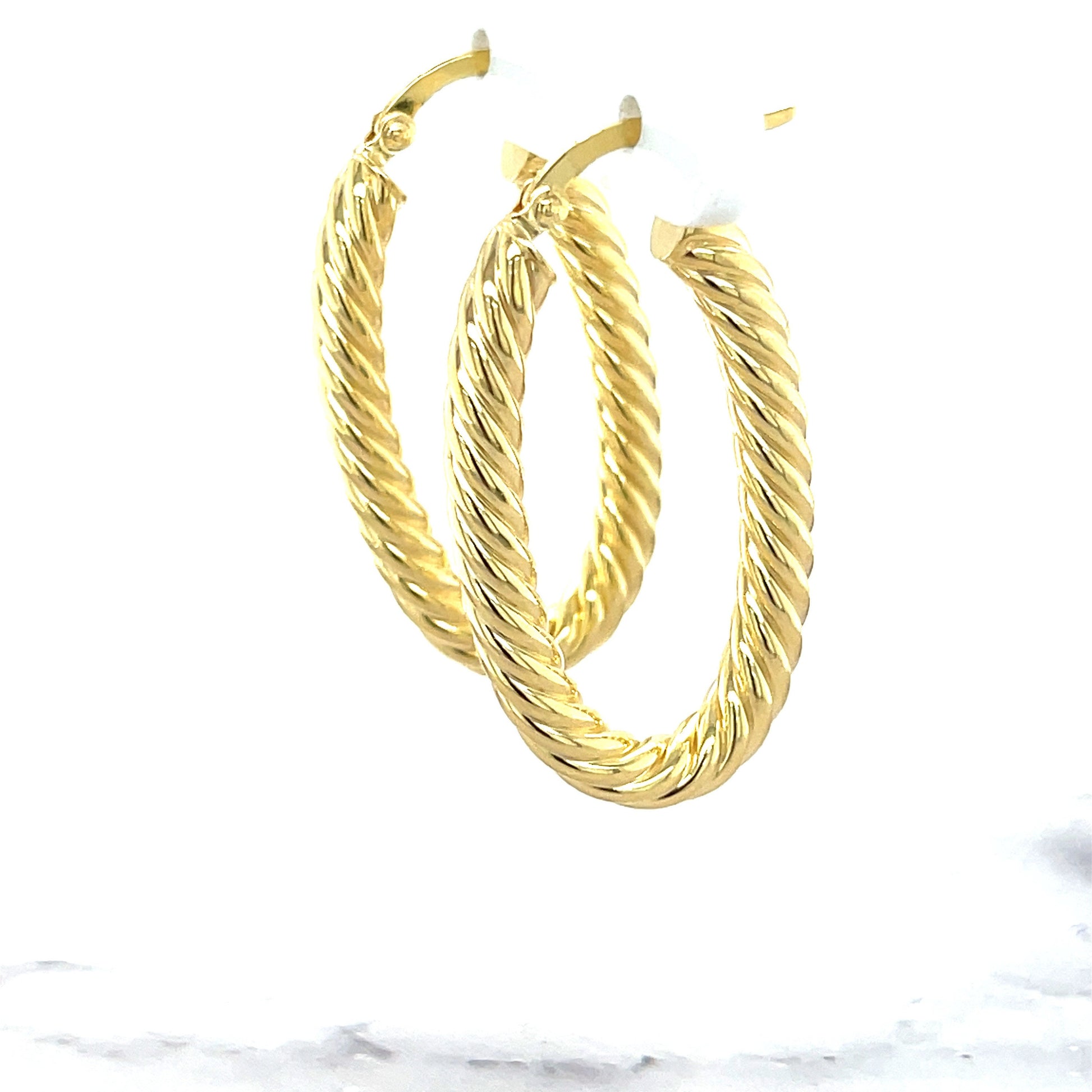 14K Yellow Gold Large Oval Twist Hoop Earrings, 3.7mm Thick, Twisted Hoops, Oval Earrings