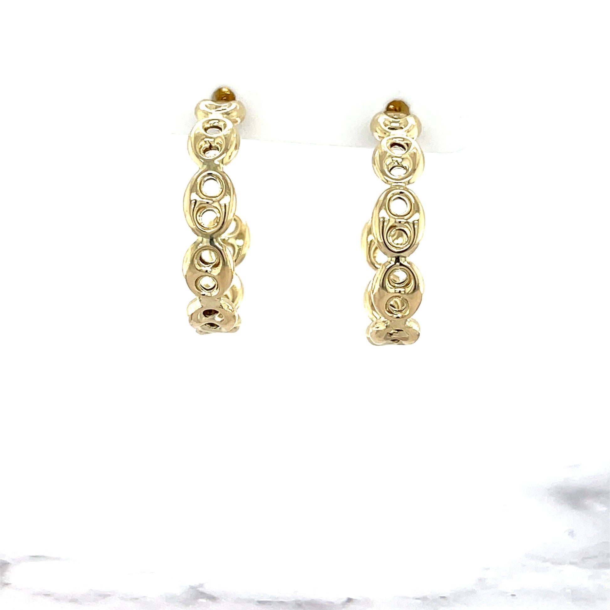 14K Yellow Gold 25mm Puffed Mariner C-Hoop Earings with Push Back Clasp, 5mm Thick, Half Hoop Earrings, C-Hoop Earrings