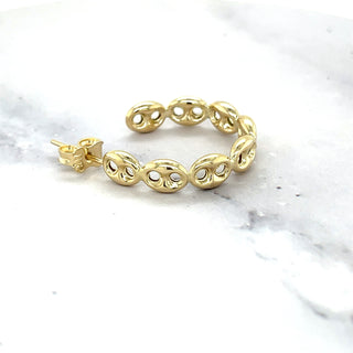 14K Yellow Gold 25mm Puffed Mariner C-Hoop Earings with Push Back Clasp, 5mm Thick, Half Hoop Earrings, C-Hoop Earrings