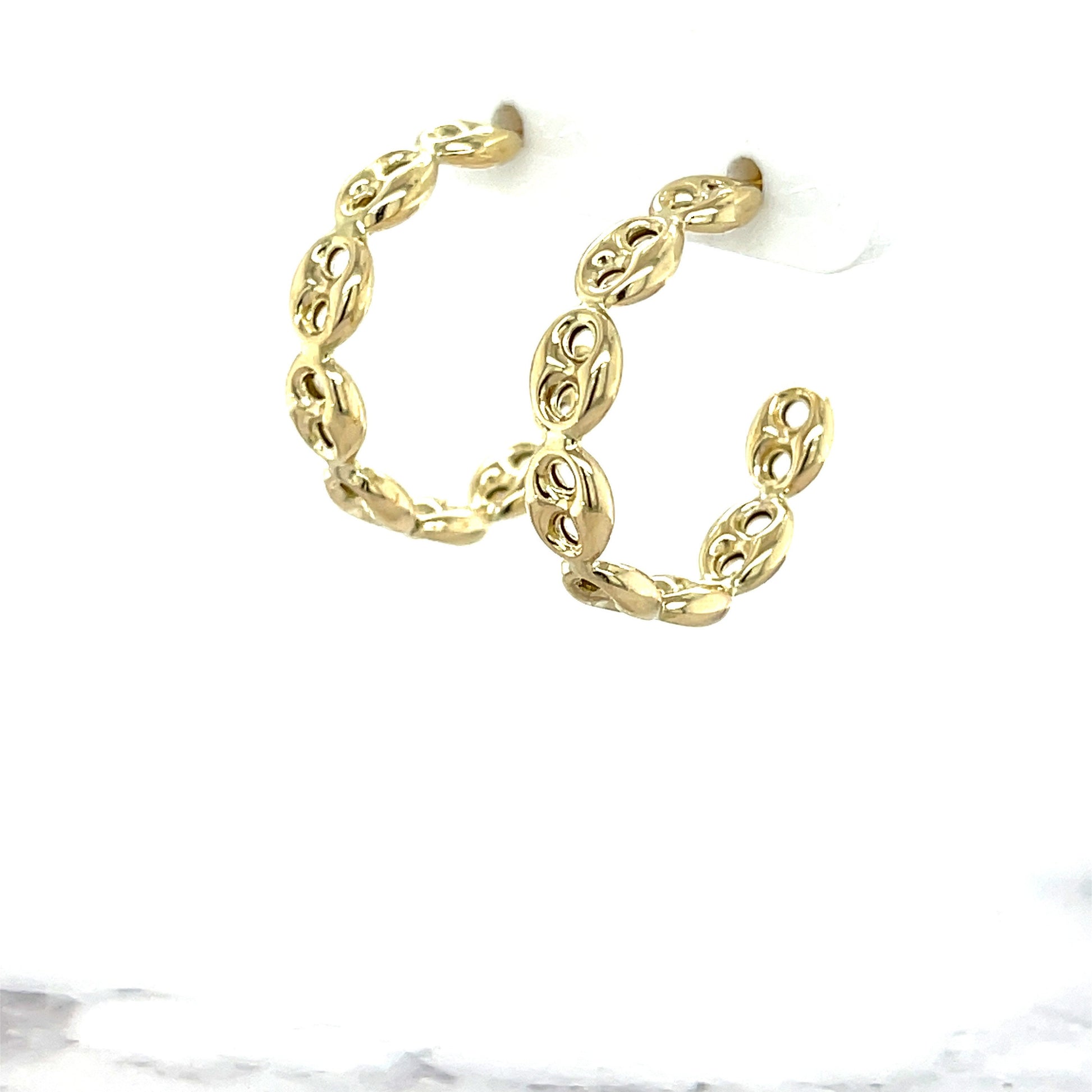 14K Yellow Gold 25mm Puffed Mariner C-Hoop Earings with Push Back Clasp, 5mm Thick, Half Hoop Earrings, C-Hoop Earrings