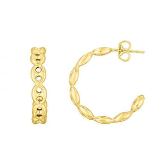 14K Yellow Gold 25mm Puffed Mariner C-Hoop Earings with Push Back Clasp, 5mm Thick, Half Hoop Earrings, C-Hoop Earrings