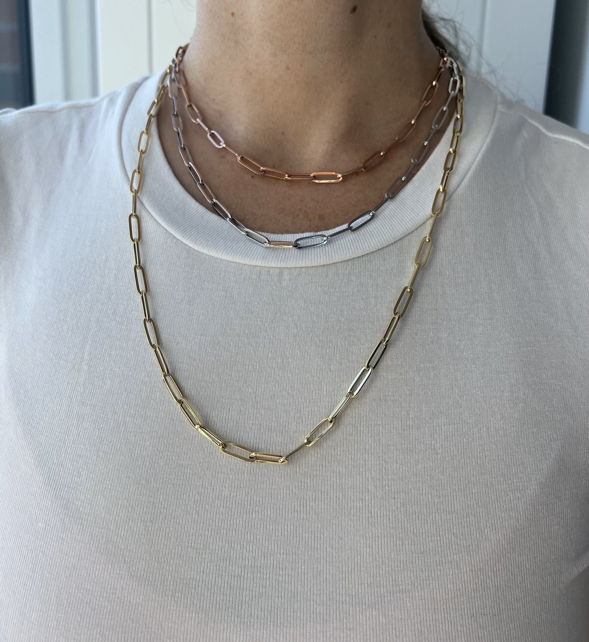 14K Rose Gold 18" Lite Paperclip Necklace Rectangle Link Chain 4.2mm Wide Real Gold, Real Gold Chain, Paperclip Chain, Women