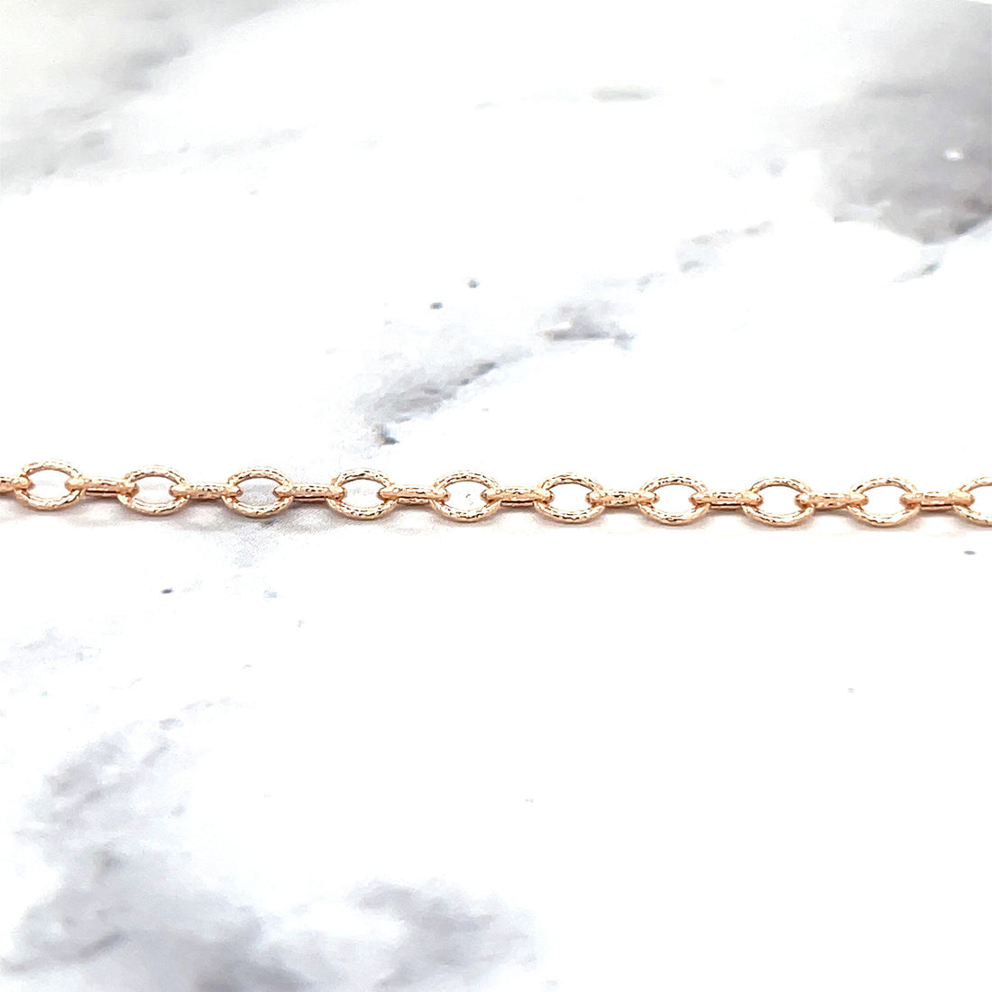 14K Rose Gold Textured Cable Chain, 2.5mm Wide, Oval Link Chain, Real Gold, Women Necklace