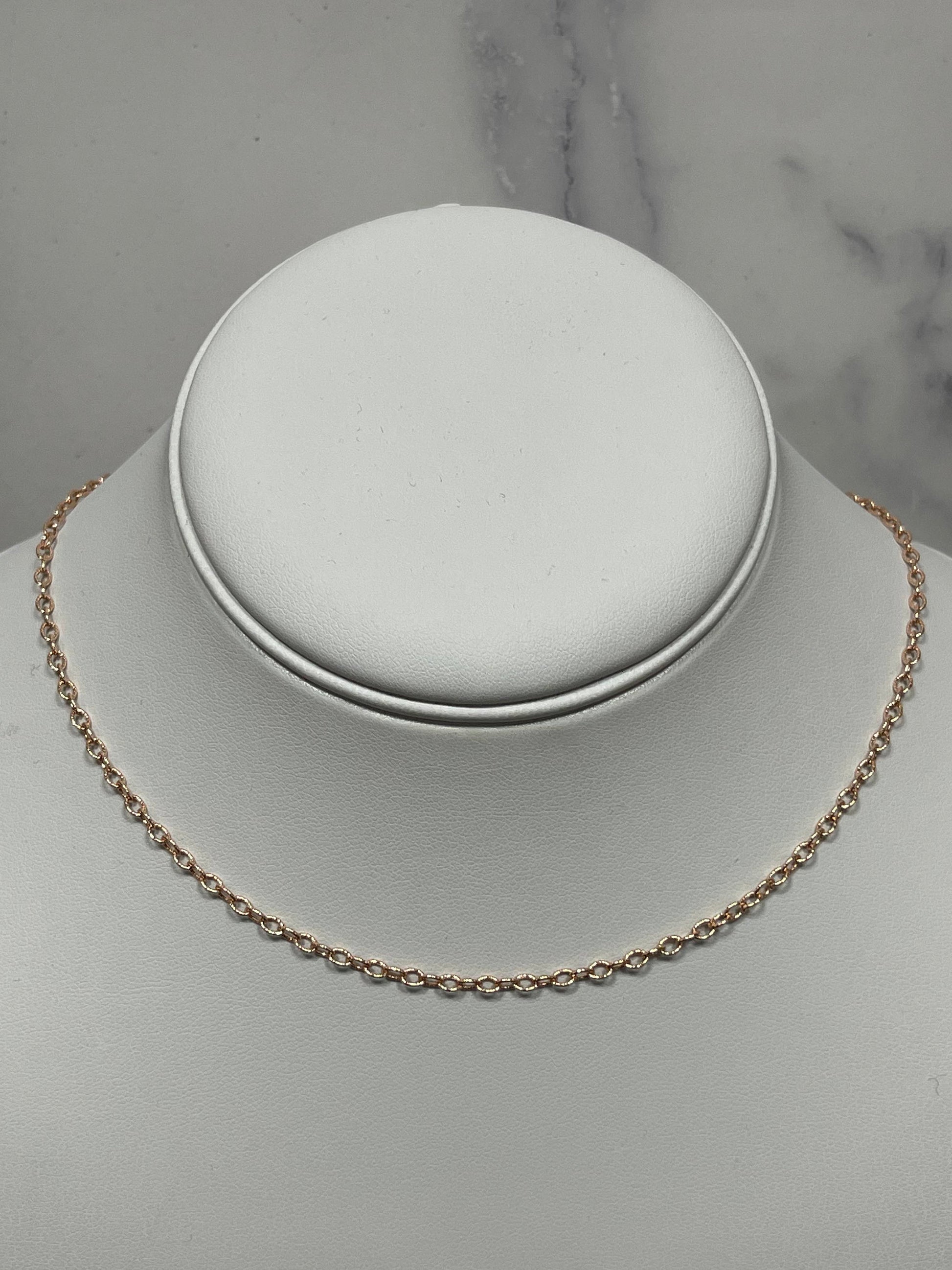 14K Rose Gold Textured Cable Chain, 2.5mm Wide, Oval Link Chain, Real Gold, Women Necklace