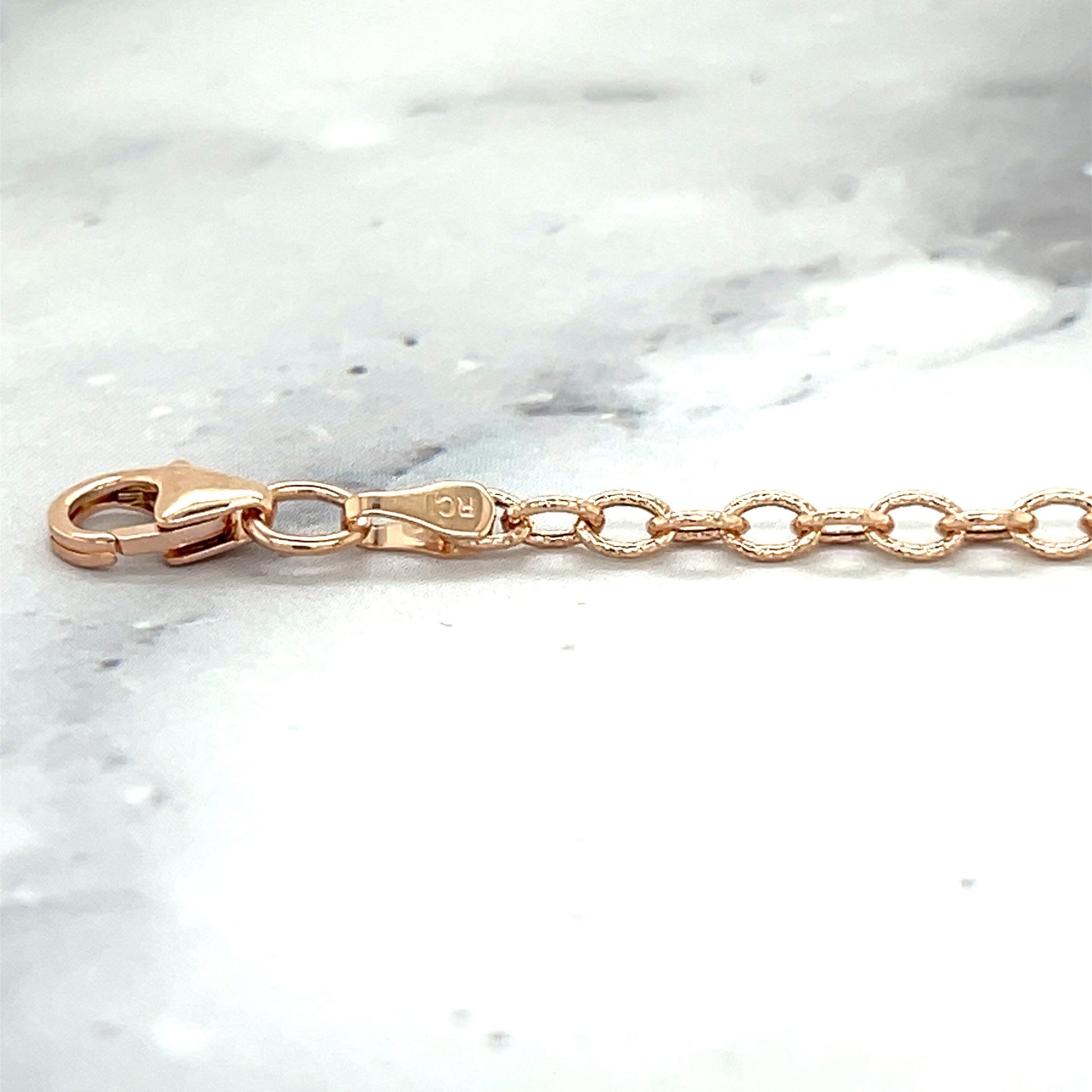 14K Rose Gold Textured Cable Chain, 2.5mm Wide, Oval Link Chain, Real Gold, Women Necklace