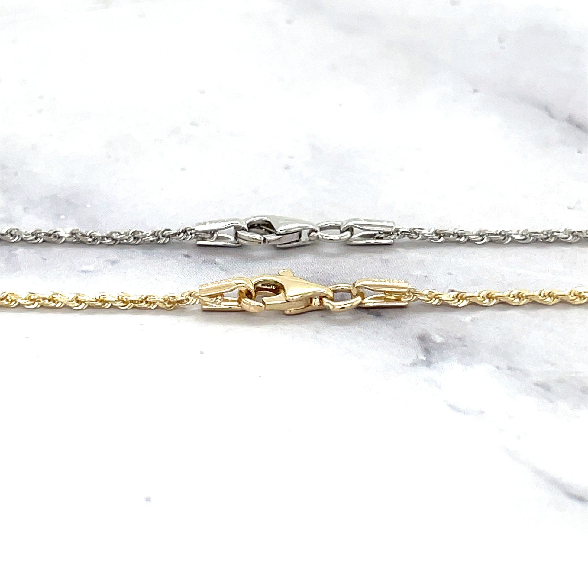 Solid 14K Yellow Gold Diamond Cut Rope Chain With Lobster Lock, 1.4mm Wide, 16" 18" 20" 22" 24", Real Gold Necklace, White Gold, Women