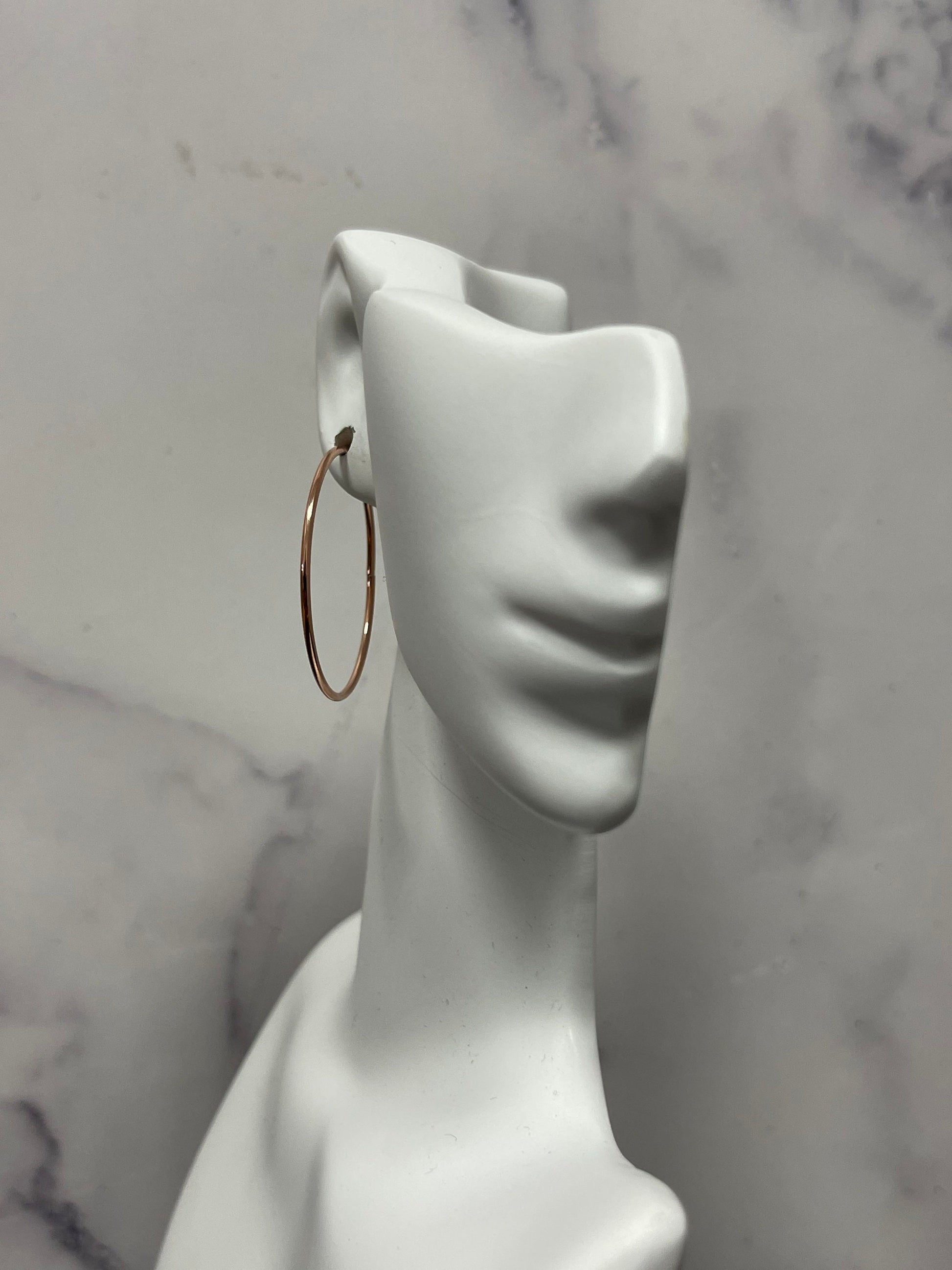 14K Rose Gold 30mm Endless Hoop Earrings, 1.2mm Thick, Thin Hoops, Continuous Hoops, Real Gold Earrings, Thin Hoops, Women