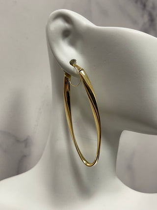 14K Yellow Gold 50x15mm Twisted Oval Hinged Hoop Earrings, 3.5mm Thick, Oval Earrings, Twist Hoops, Real Gold Hoops, Women