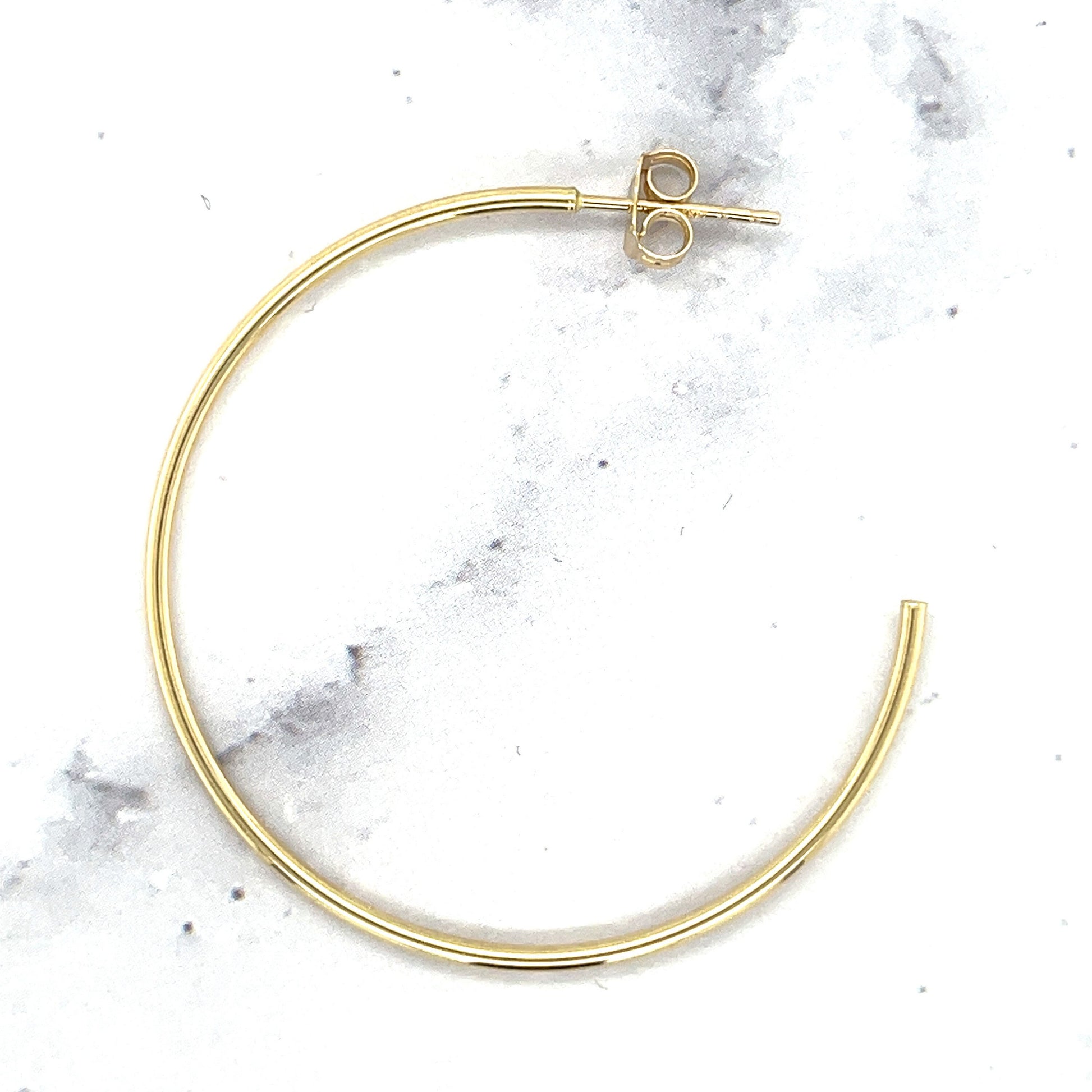 14K Gold 40mm C Hoop with Push Back Closure, 1.5mm Thick, Thin Gold Hoops, C-Hoop Earrings, Real Gold Hoops, Yellow White Rose Gold, Women