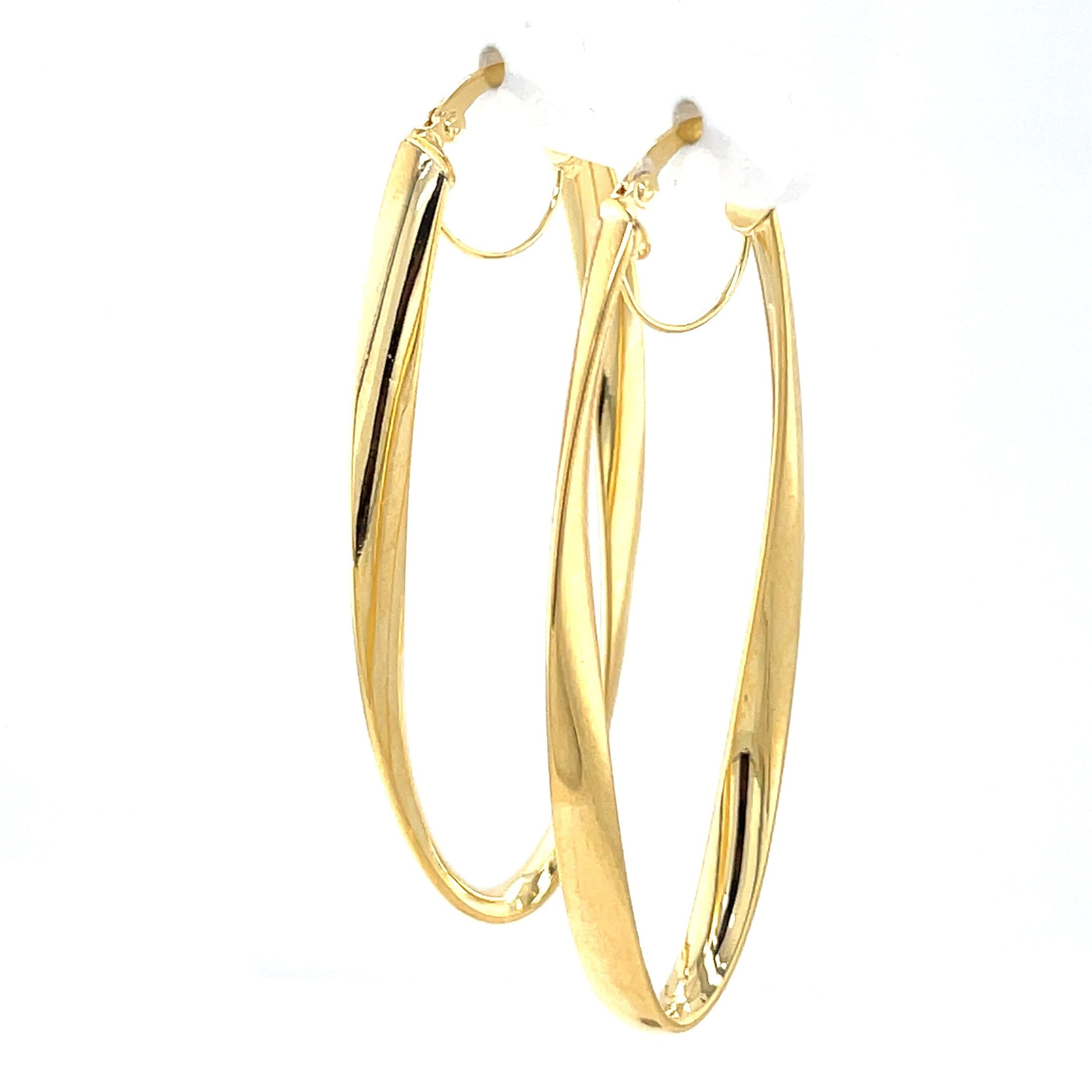 14K Yellow Gold 50x15mm Twisted Oval Hinged Hoop Earrings, 3.5mm Thick, Oval Earrings, Twist Hoops, Real Gold Hoops, Women