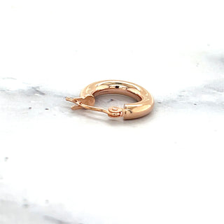 14K Rose Gold 15mm 25mm Polished Hoop Earrings with Hinged Closure, 3mm Thick, Tube Earrings, Real Gold Earrings