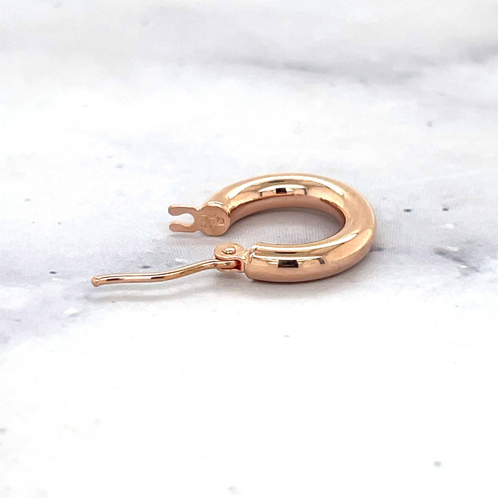 14K Rose Gold 15mm 25mm Polished Hoop Earrings with Hinged Closure, 3mm Thick, Tube Earrings, Real Gold Earrings