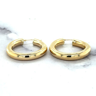 14K Yellow Gold 30mm 40mm Polished Hoop Earring with Hinged Closure, 5mm Thick, Tube Earrings, Thick Hoops, Real Gold Earrings