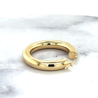 14K Yellow Gold 30mm 40mm Polished Hoop Earring with Hinged Closure, 5mm Thick, Tube Earrings, Thick Hoops, Real Gold Earrings