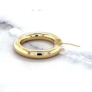 14K Yellow Gold 30mm 40mm Polished Hoop Earring with Hinged Closure, 5mm Thick, Tube Earrings, Thick Hoops, Real Gold Earrings