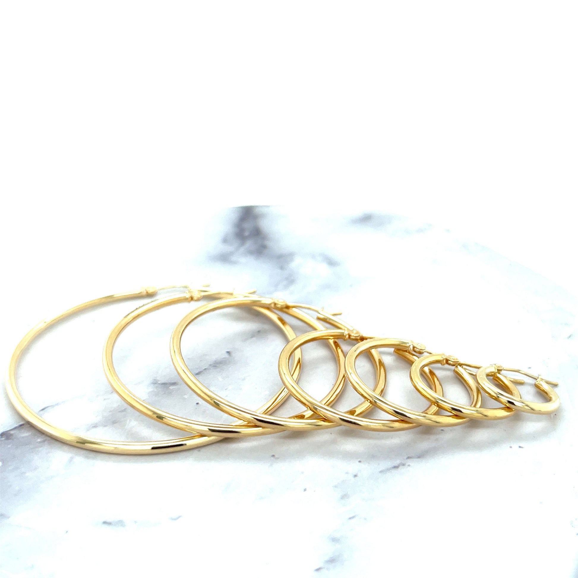 14K Yellow Gold 15mm 20mm 25mm 30mm 40mm 45mm 50mm Polished Round Hoop Earring, 2mm Thick, Real Gold Earrings, Classic Gold Hoops, Women