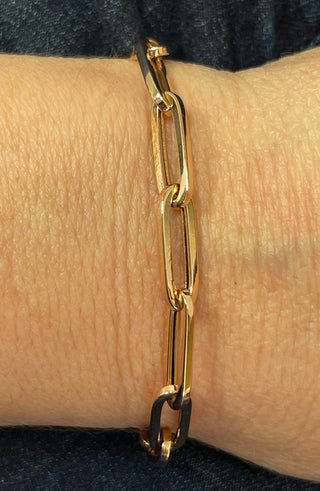 14K Rose Gold 7.5" Paperclip Chain Bracelet, 6.1mm wide