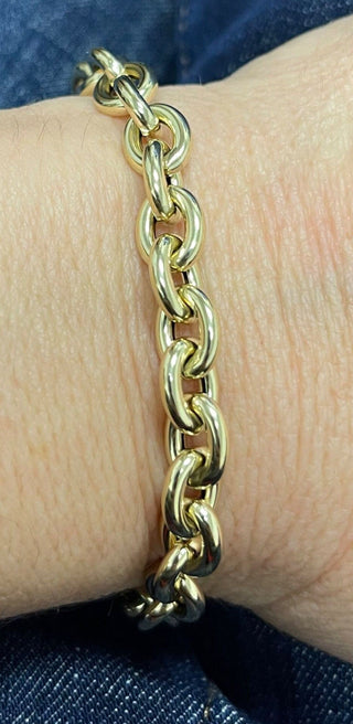 14K Yellow Gold 7.5 inch Polished Oval Link Bracelet 8.5mm Wide, Chunky Bracelet, Real Gold Bracelet, Women