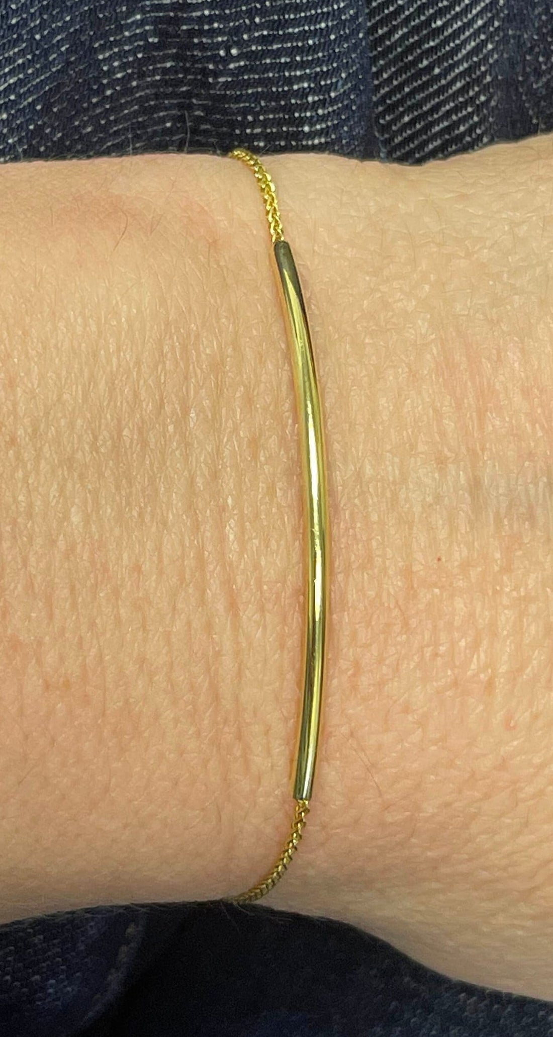 14K Yellow Gold 9.25" Polished Curved Bar Friendship Bracelet