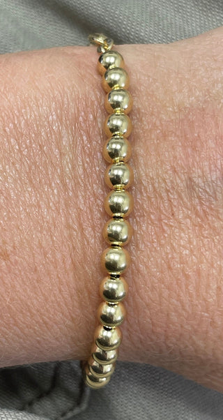 14K Yellow Gold 6"-8" Adjustable Polished Beaded Bracelet, Ball Bracelet, 5mm Wide, Women