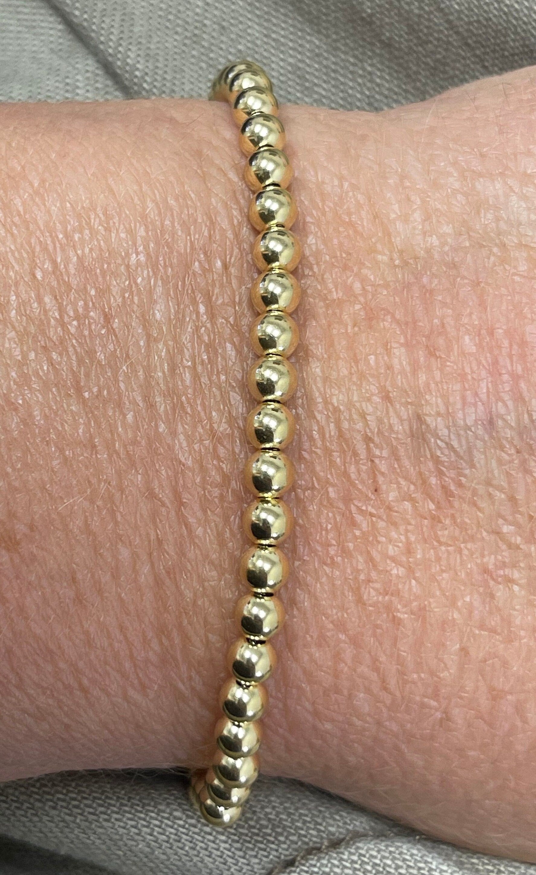 14K Yellow Gold 6"-8" Adjustable Polished Beaded Bracelet, Ball Bracelet, 4mm Wide, Women