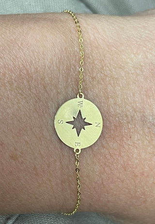 14K Yellow Gold 7" Adjustable North Star Disc Bracelet, Real Gold, Charm Bracelet, Fashion Bracelet, Women