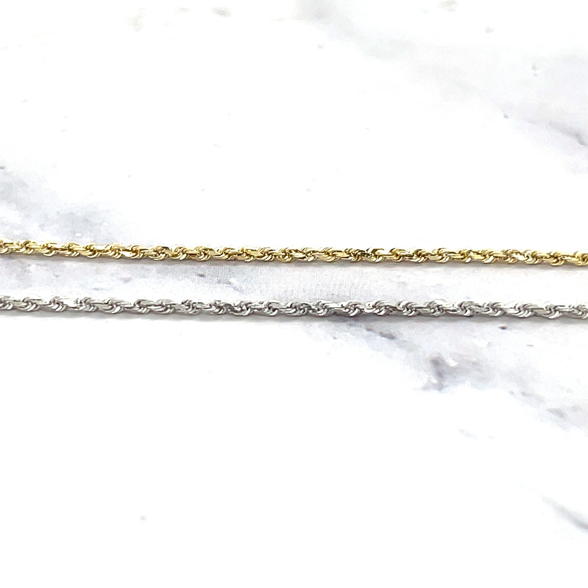 Solid 14K Yellow Gold Diamond Cut Rope Chain With Lobster Lock, 1.4mm Wide, 16" 18" 20" 22" 24", Real Gold Necklace, White Gold, Women