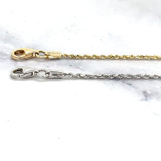 Solid 14K Yellow Gold Diamond Cut Rope Chain With Lobster Lock, 1.4mm Wide, 16" 18" 20" 22" 24", Real Gold Necklace, White Gold, Women