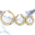 14K Yellow Gold 25mm 30mm 40mm Hoop Earrings with Hinged Clasp, 4mm Thick, Real Gold Hoops, Tube Earrings