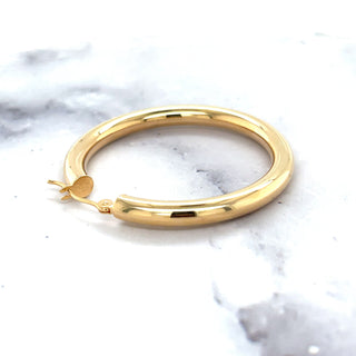 14K Yellow Gold 25mm 30mm 40mm Hoop Earrings with Hinged Clasp, 4mm Thick, Real Gold Hoops, Tube Earrings