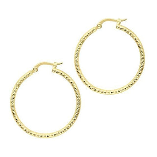 14K White Gold 25mm Sparkly Round Diamond Cut Hoop Earrings, 1.5mm Thick, Textured Hoops, Women Hoop Earrings