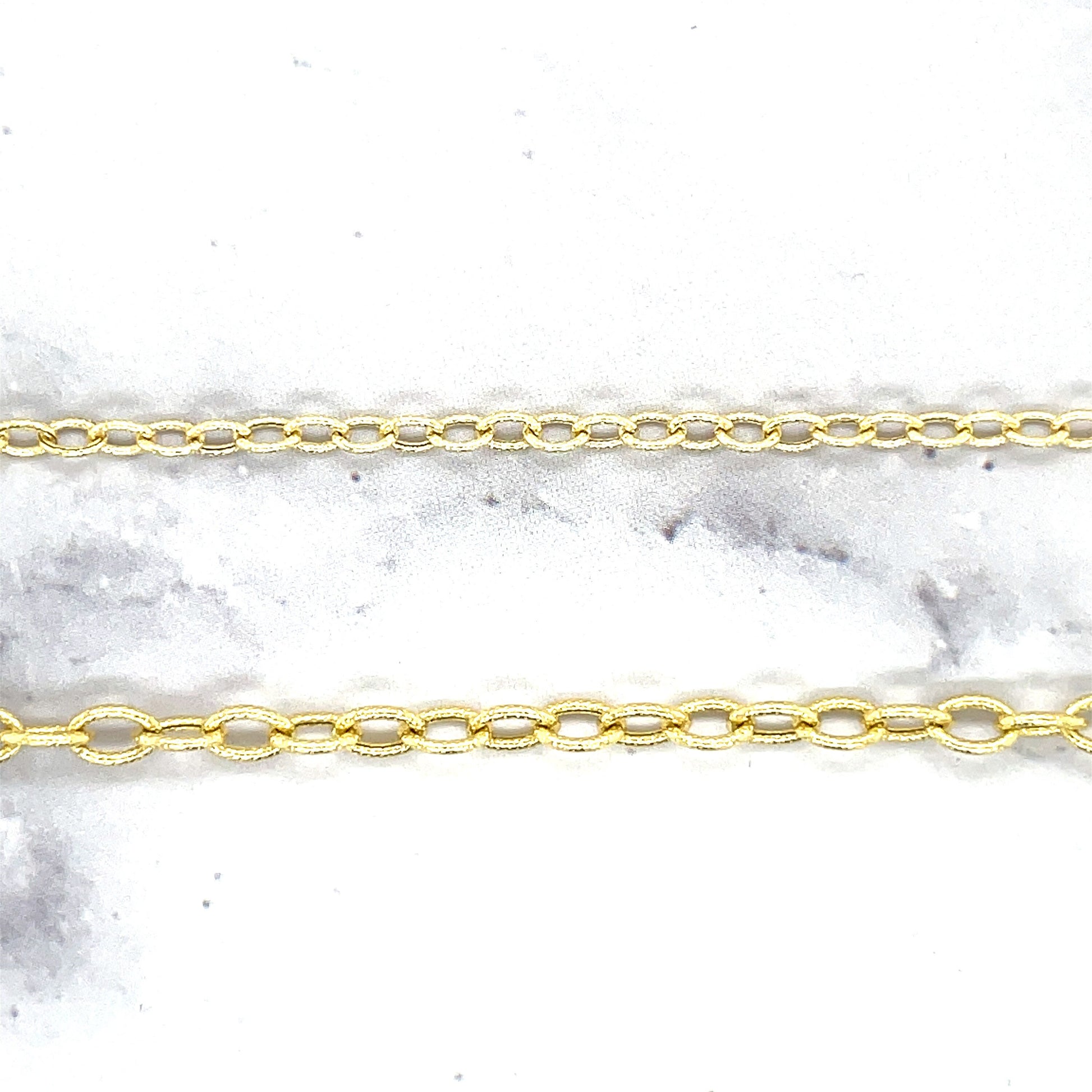 14K Gold Textured Cable Chain, 2.5mm 3.3mm Wide, 16" 18" 20" 24" Oval Link Chain, Real Gold, Women Jewelry