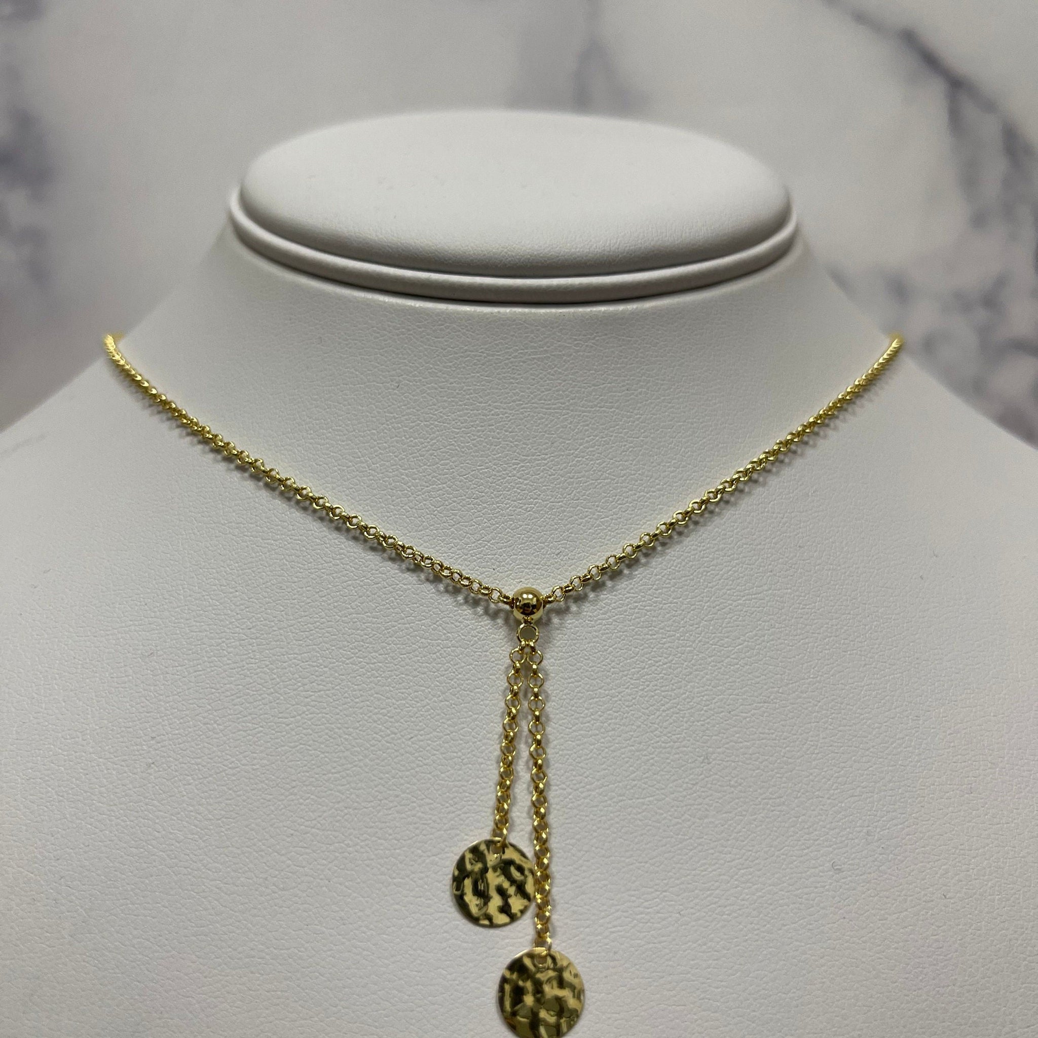 Solid 14K Yellow Gold Lariat Necklace 1.1mm Extendable Round Cable Chain with Lobster Lock. Jump Ring at 16", Real Gold Necklace, Women Gift