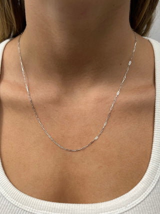 Solid 14K White Gold 1.5mm Adjustable Paperclip Chain with Lobster Lock, 22" Long, Set Your Own Length, Real Gold Necklace, Women